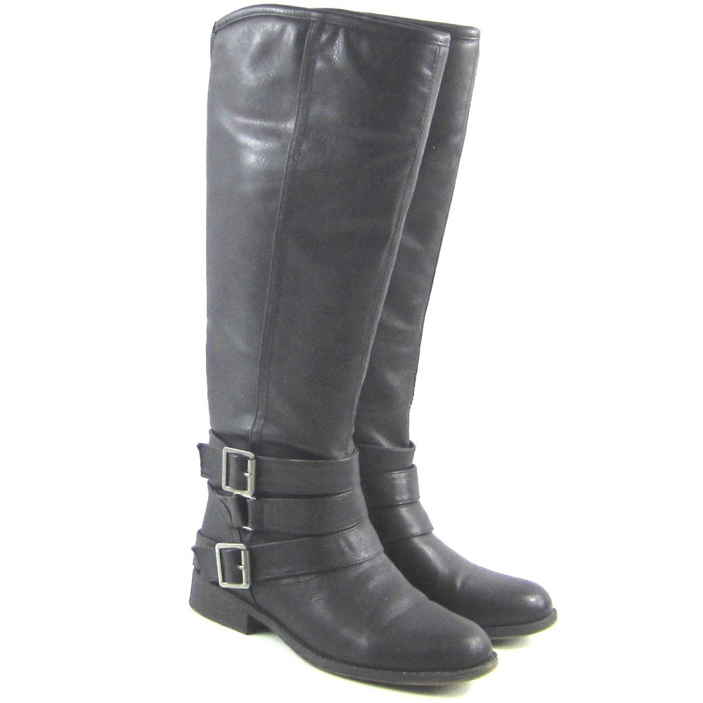 Madden Girl Campus Womens Black Tall Riding Boots Zipper Buckle Sz 6.5 M